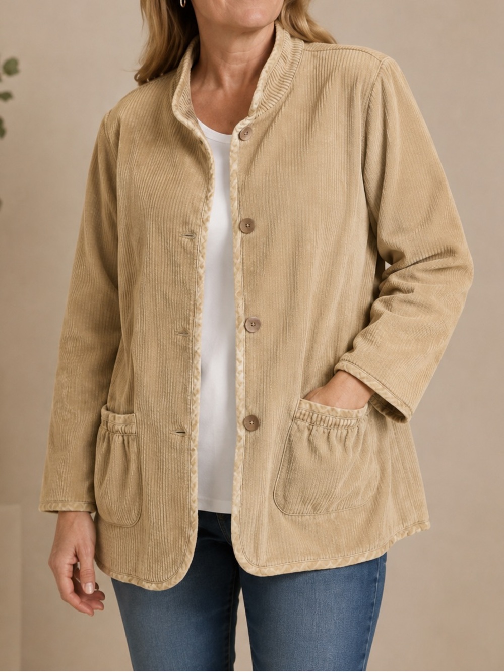 J Jill Corduroy Velvet Trimmed Chore Barn Jacket size petite medium